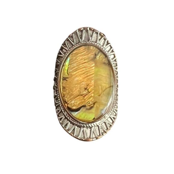 🍭6/$30 Milky iridescent yellowish brown silver metallic cocktail ring size 7 - Picture 2 of 8